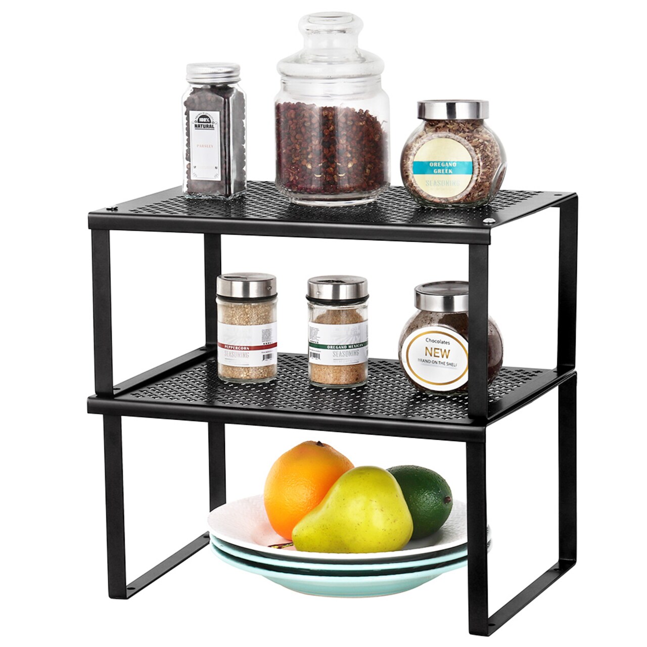 2-Pack Expandable & Stackable Kitchen Shelf Organizers – Heavy-Duty Metal Cabinet & Countertop Storage for Plates, Cups, Cans (12.7-23.9” Adjustable)